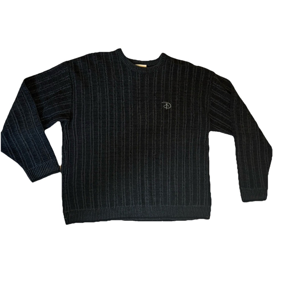 Walt Disney World Sweater Black Vintage 80s 90s  Ribbed  Lg D Logo